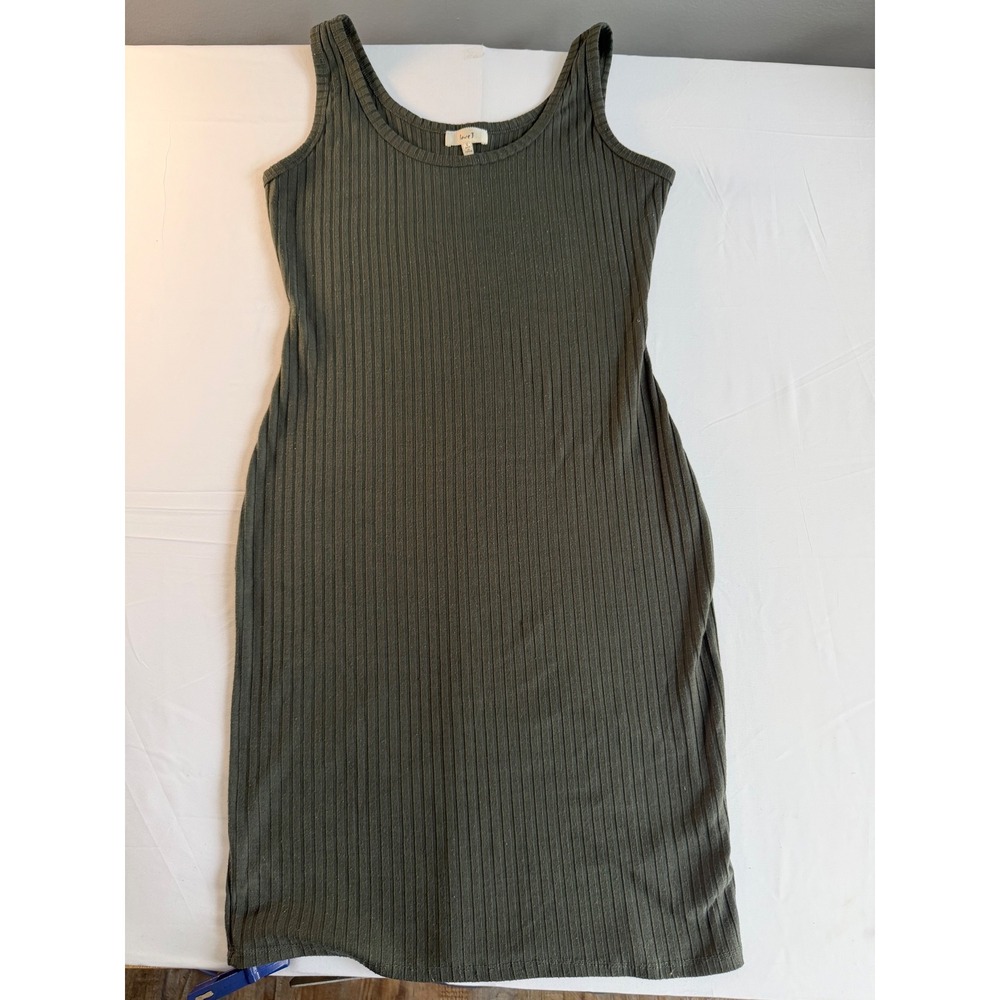Love J Bodycon Dress Women L Olive Green Ribbed Knit Sleeveless Mini Minimalist